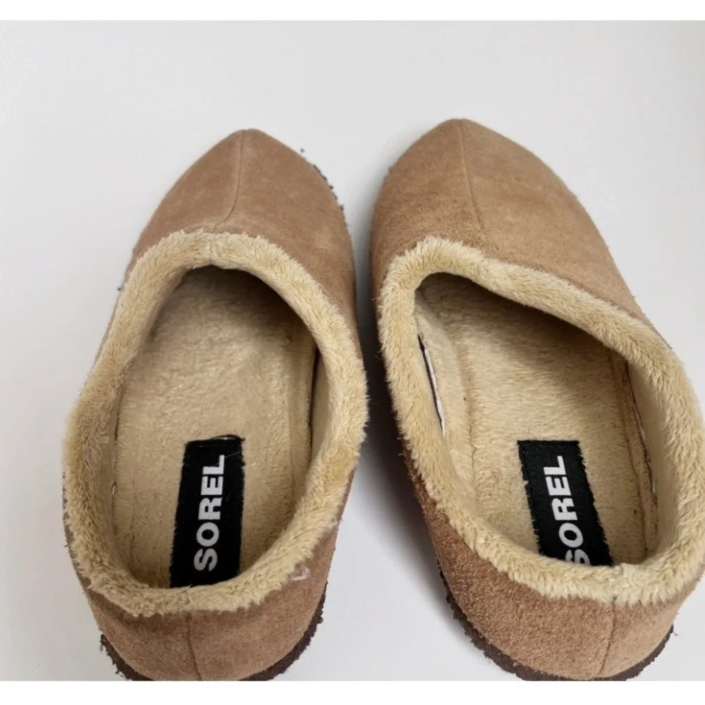 Sorel Kids Suede Slippers Tan Lanner Ridge Mules Size 1 Boys Girls